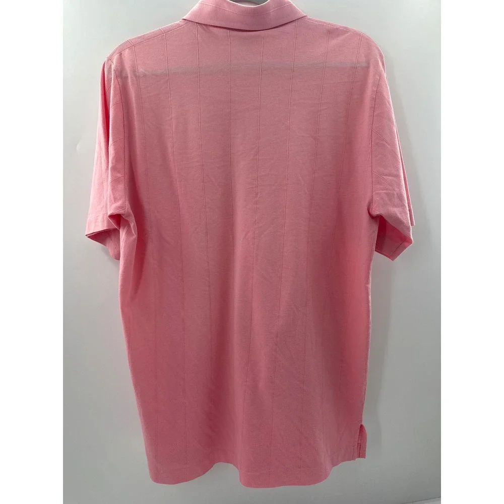 Vintage London Fog Mens Pink Textured Stripe Short Sleeve Polo Shirt Large